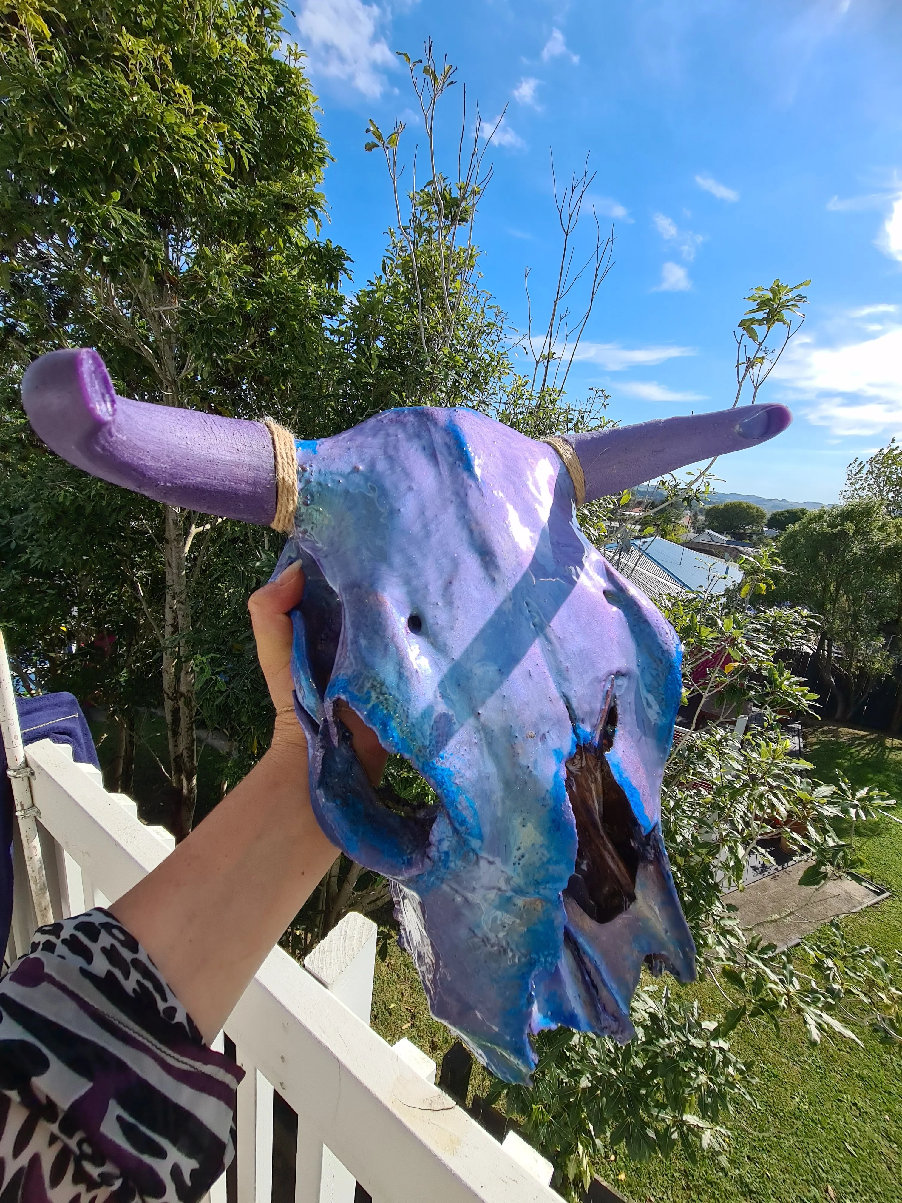 1 of a kind 3/4 genuine bull skull with horns hand painted painted by me