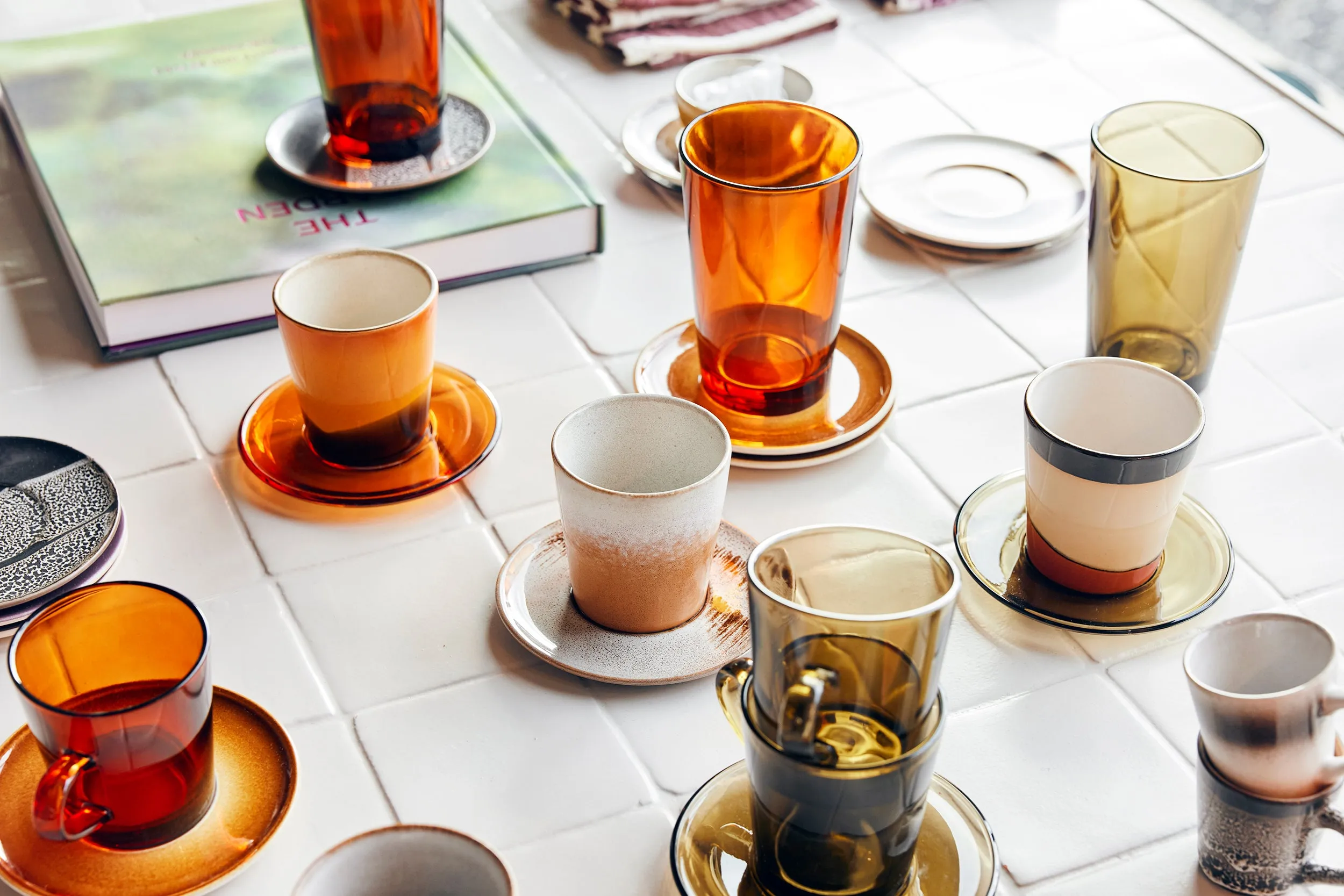 70s Glassware: Tea Glasses Amber Brown (Set of 4)