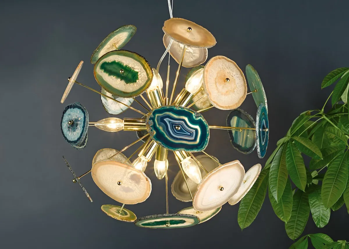 ACH1355 9 Light Suspended Light Gold & Agate
