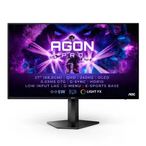 AOC AGON PRO AG276QZD 26.5" Quad HD Gaming Monitor - 240Hz, 0.03ms, OLED, G-Sync Compatible, Height Adjustable, Speakers, Black