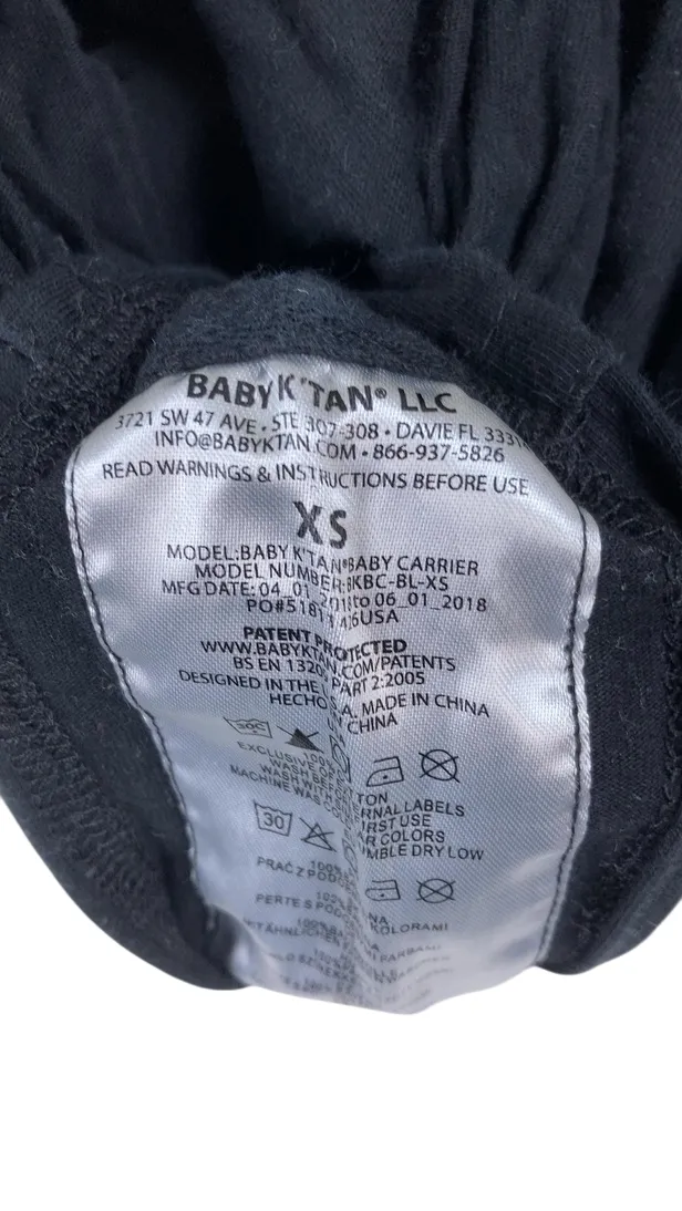 Baby K'tan Baby Carrier, Black, Original, X-Small