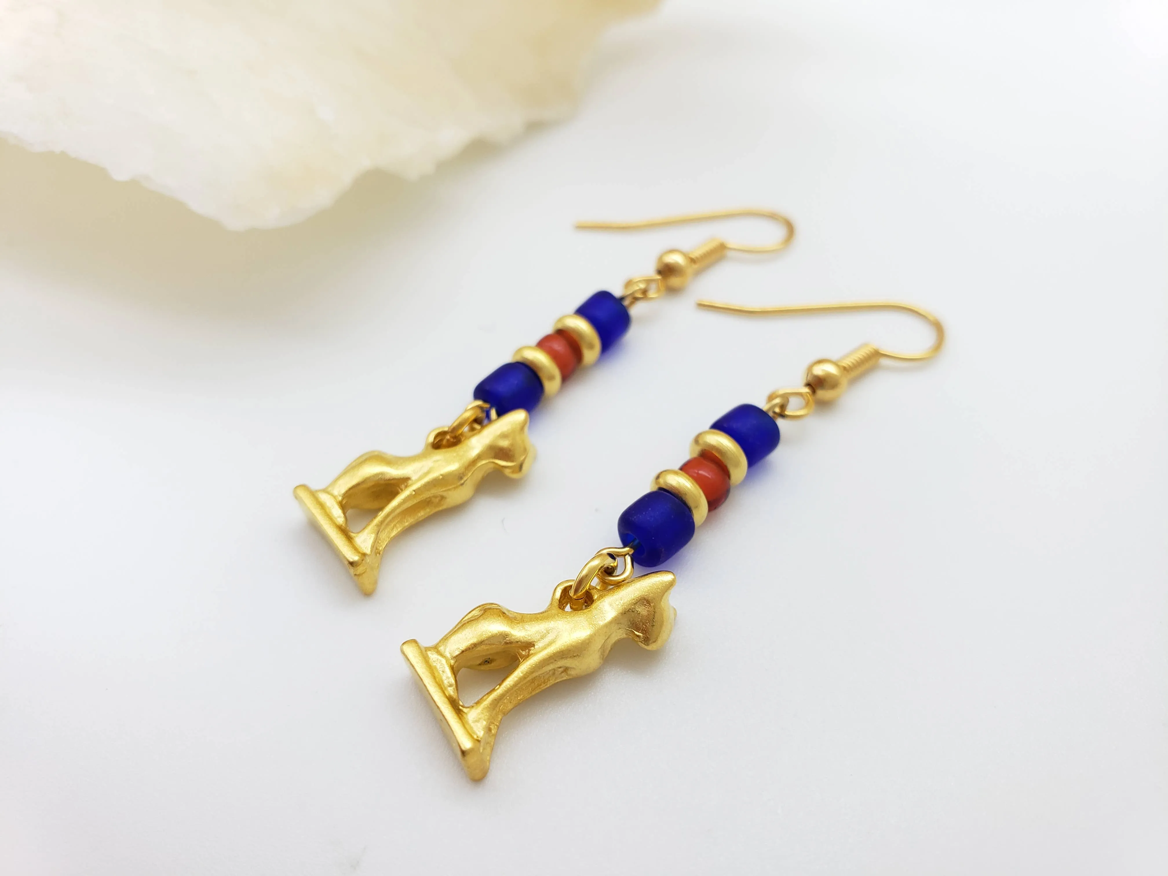 Cat with Ancient Beads Earrings