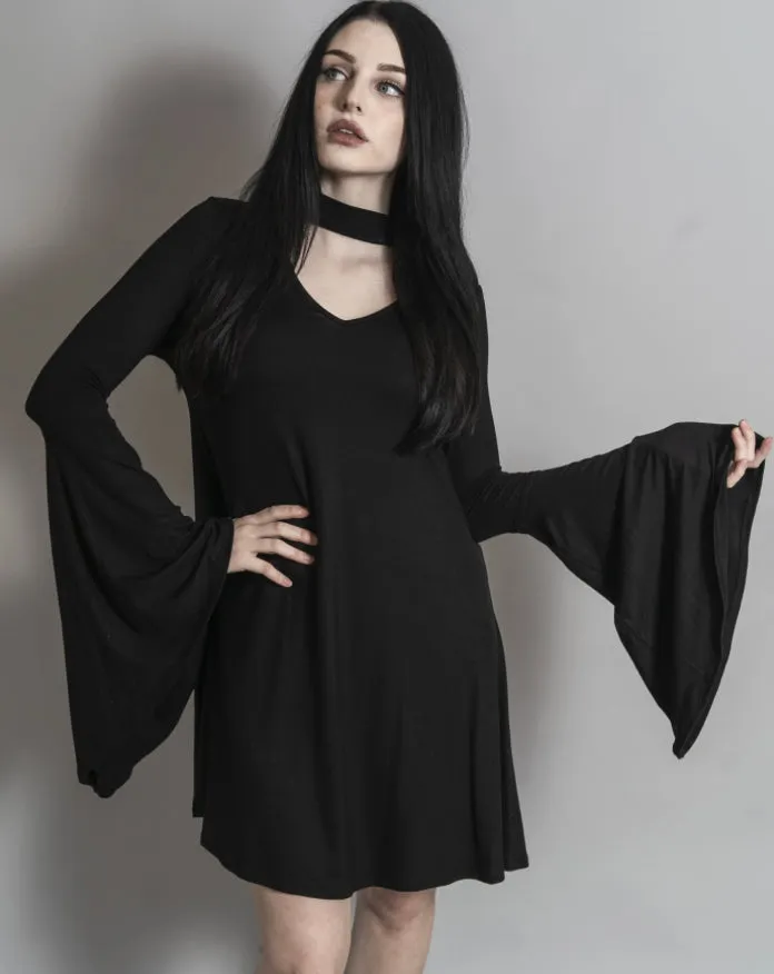Edge of Seventeen - Bell Sleeve Swing Dress with Choker Collar
