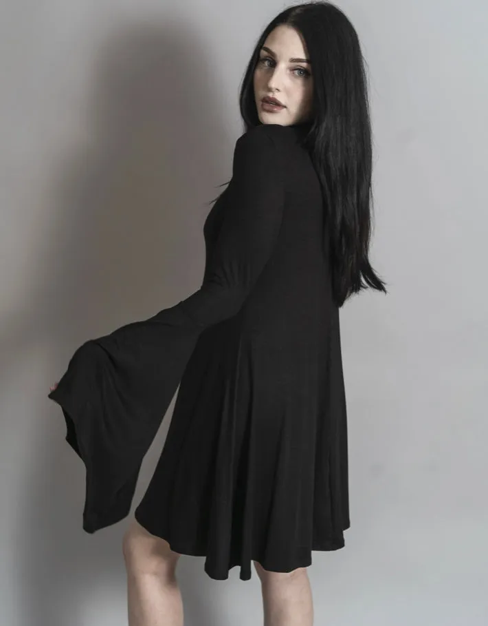 Edge of Seventeen - Bell Sleeve Swing Dress with Choker Collar