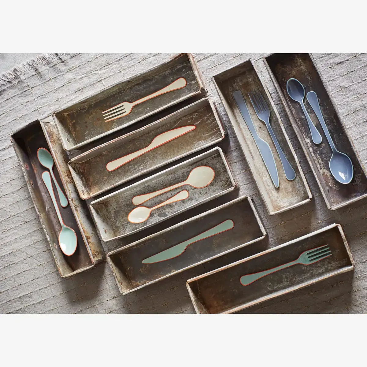 Enamel Cutlery - Anthracite & Green