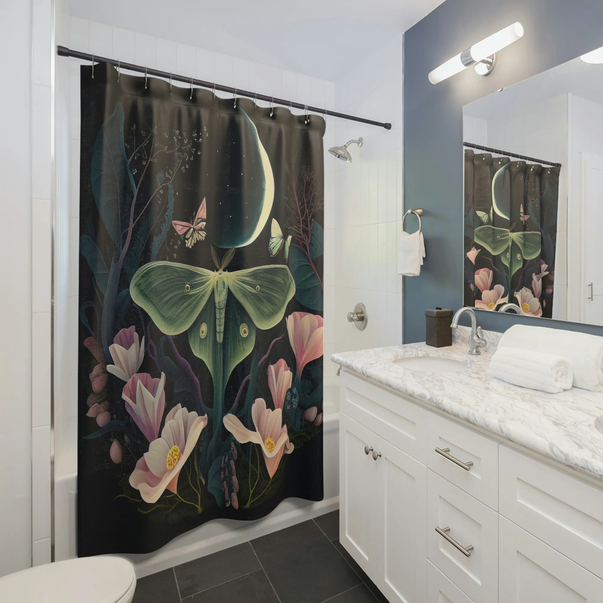 Enchanted Luna Moon Moth Shower Curtain