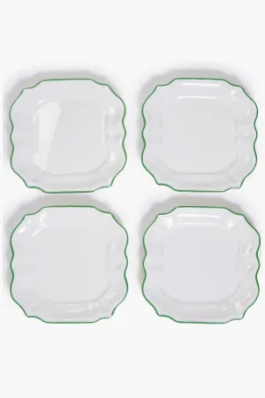 Garden Soiree Set of 4 Dinner Plates with Green Border