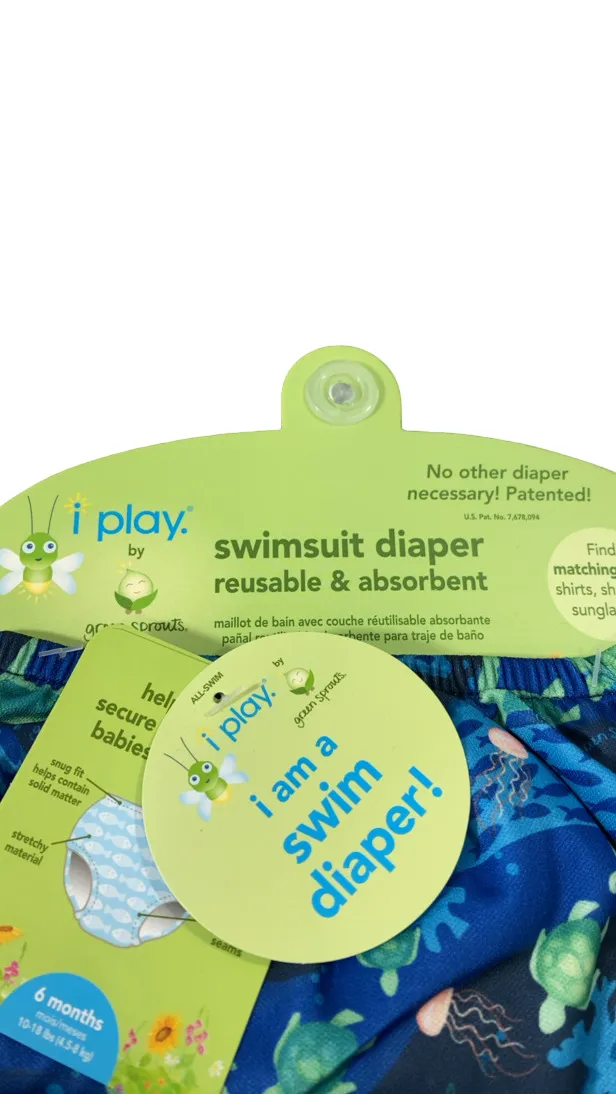 Green Sprouts UPF 50  Snap Swim Diaper & Rashguard Set with Brim Hat, White/Navy Turtle Journey/Cobalt