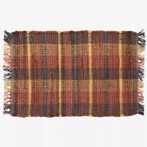 Handwoven Cotton Placemat - Burnt Orange, Mustard & Dark Grey