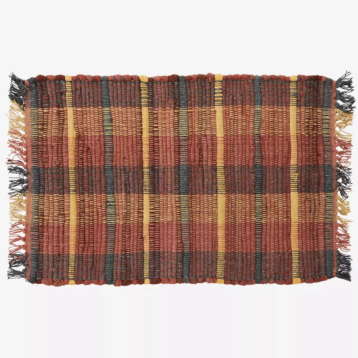 Handwoven Cotton Placemat - Burnt Orange, Mustard & Dark Grey