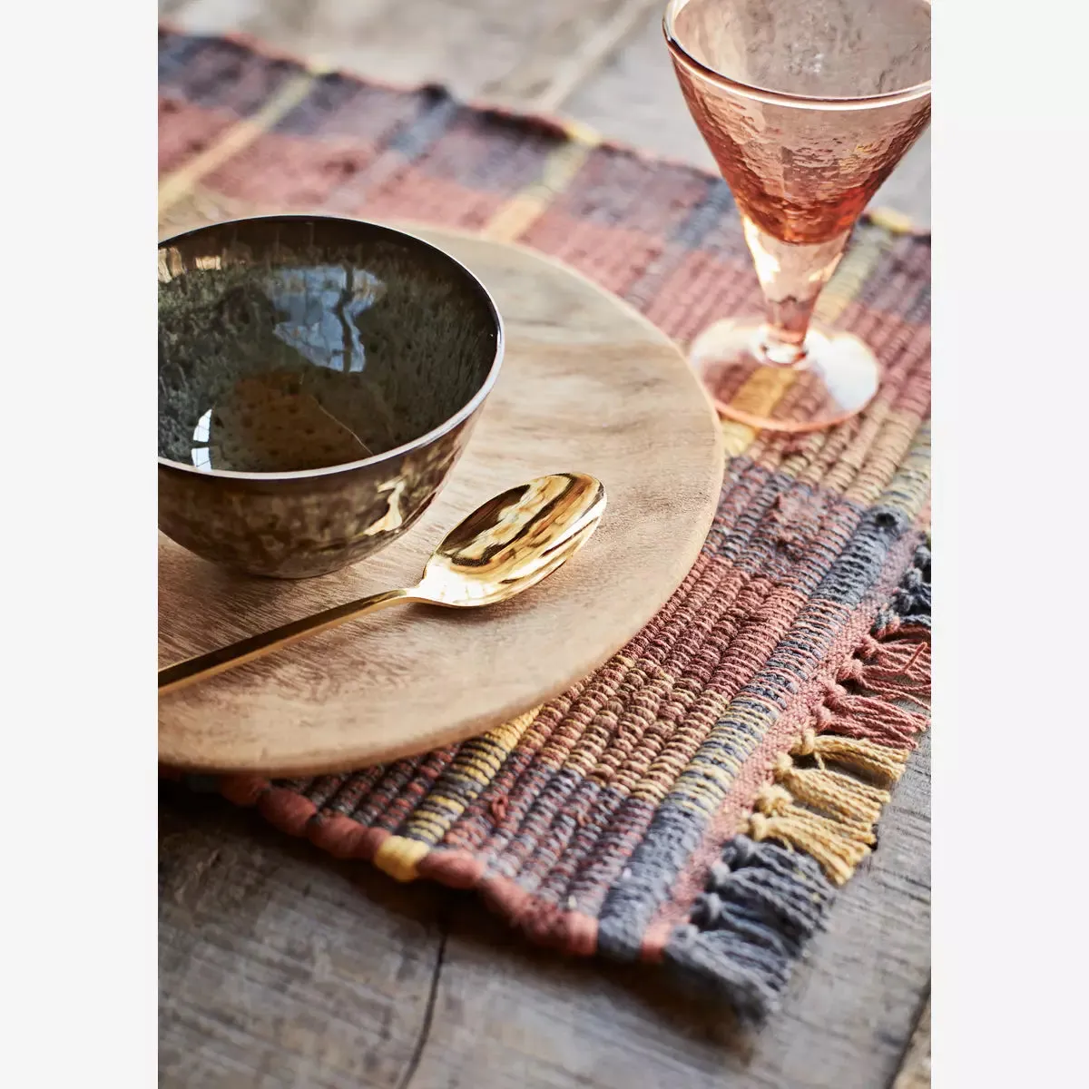 Handwoven Cotton Placemat - Burnt Orange, Mustard & Dark Grey