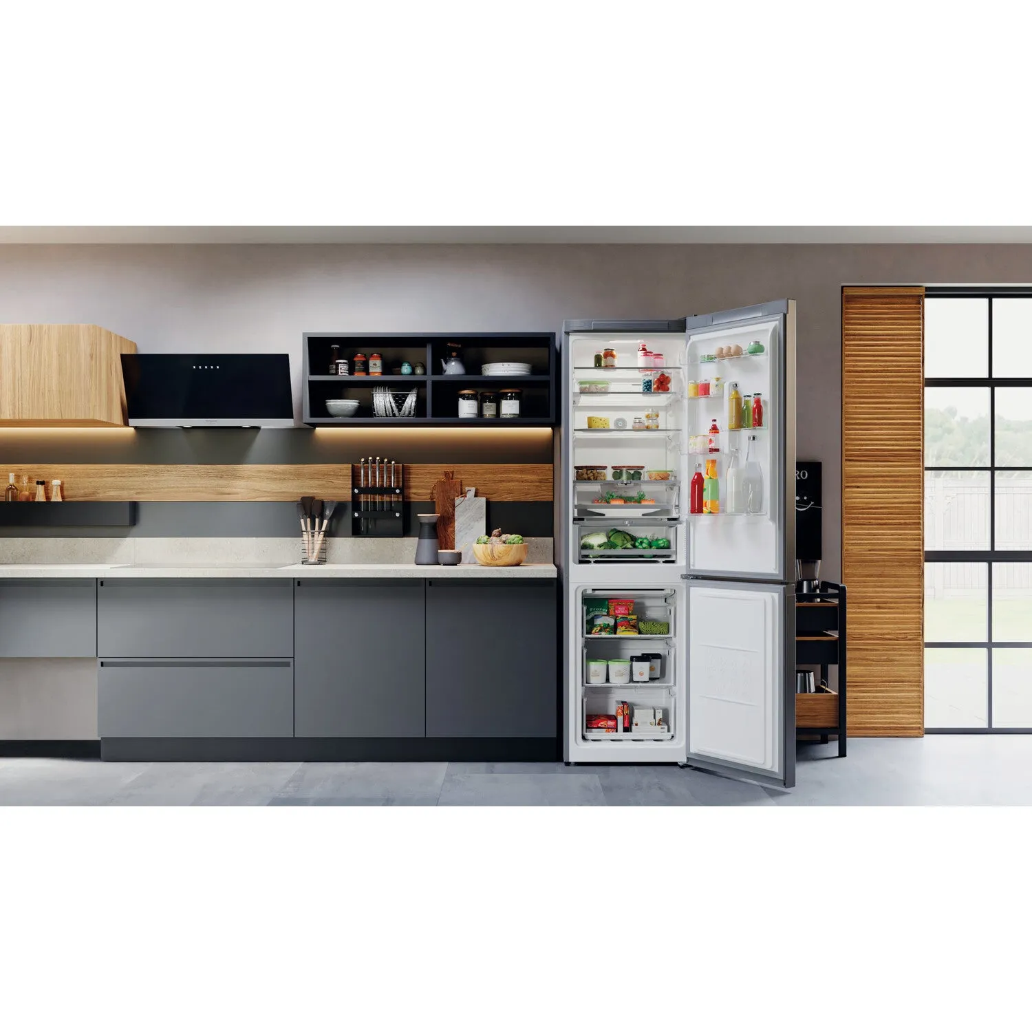 Hotpoint H9X 94T SX Freestanding 367L Fridge Freezer - Graphite, C Rated