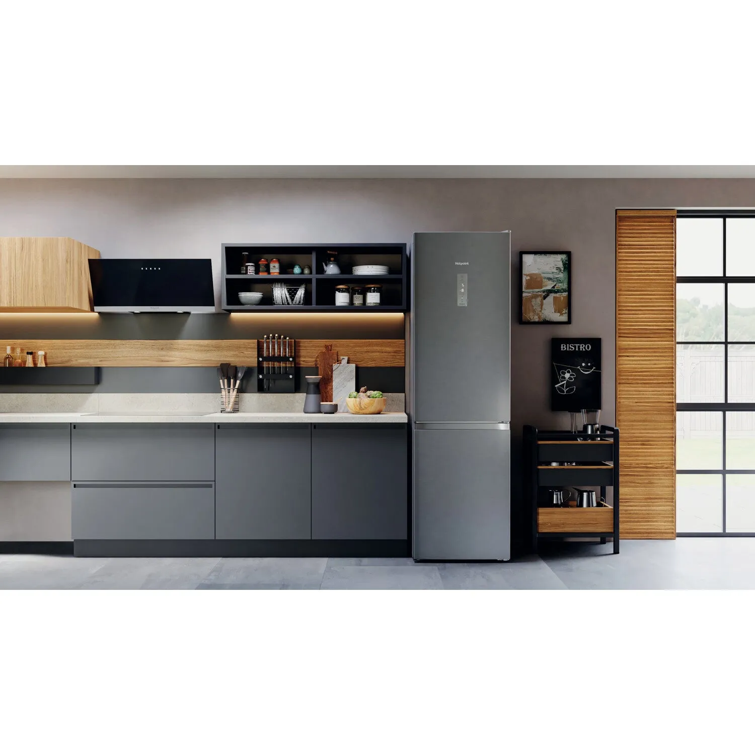 Hotpoint H9X 94T SX Freestanding 367L Fridge Freezer - Graphite, C Rated