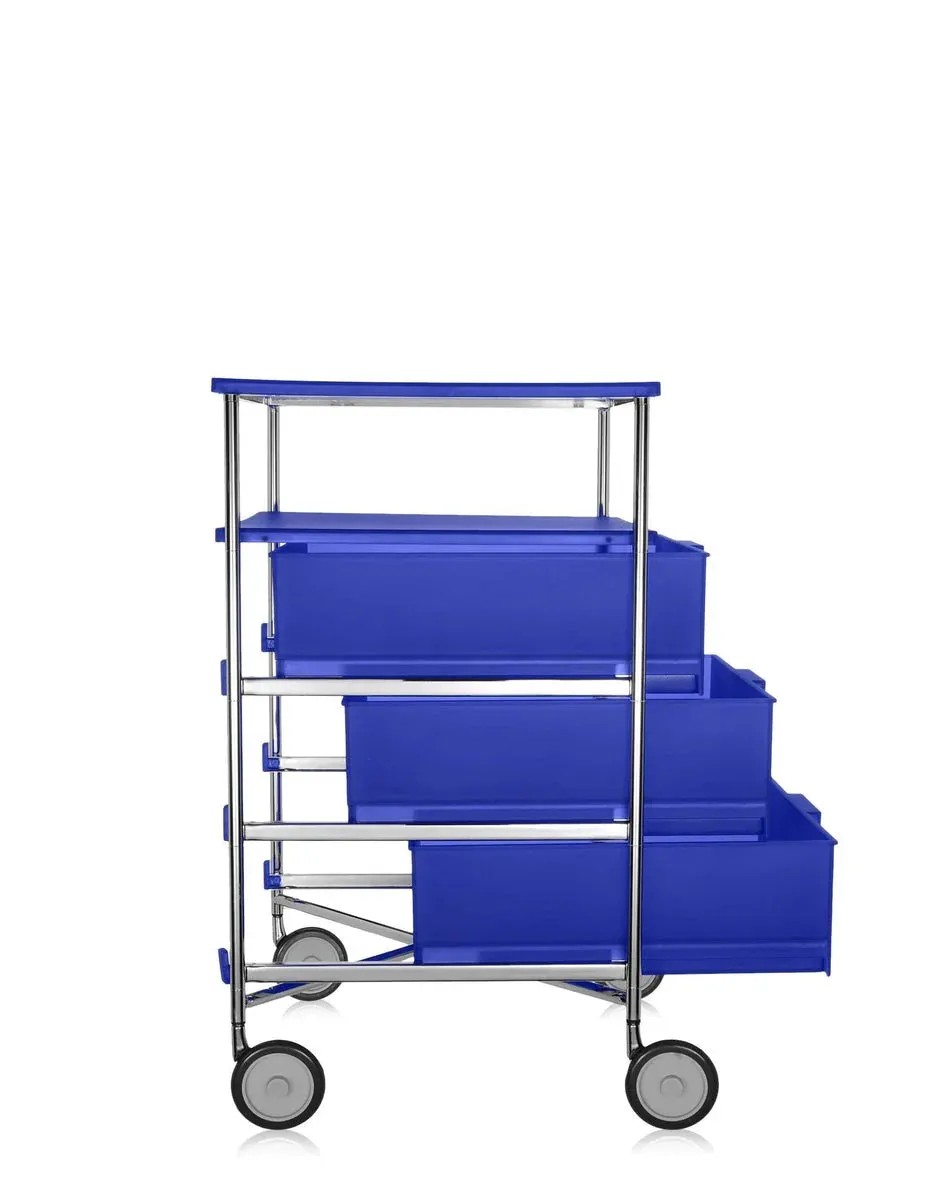 Kartell Mobil 3 Drawers And 1 Shelf With Wheels, Cobalt Blue