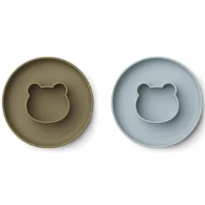 Liewood Gordon Silicone Plates 2-pak Mr Bear Blue Fog / Khaki Mix