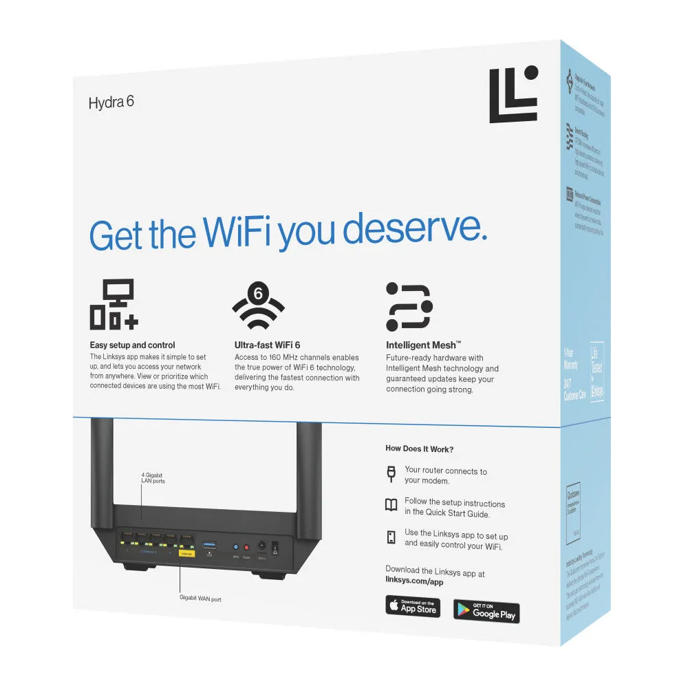 Linksys Hydra 6 DualBand WiFi 6 Mesh Router AX3000