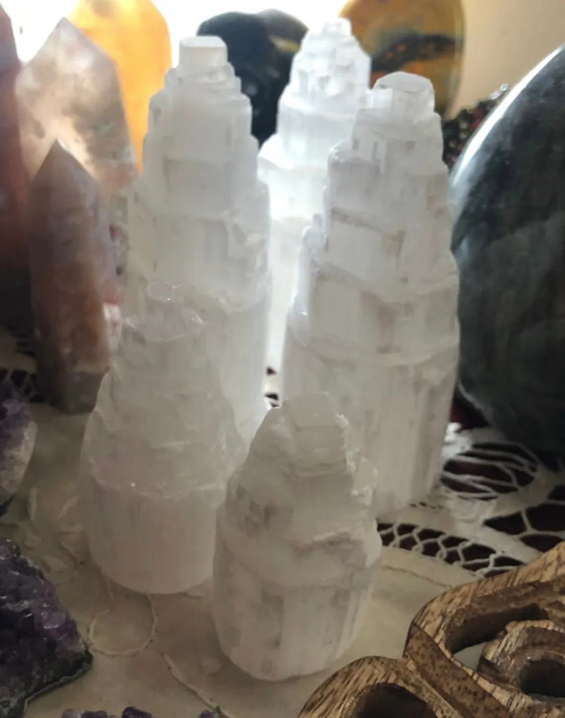 Medium Selenite Tiered Standing Tower