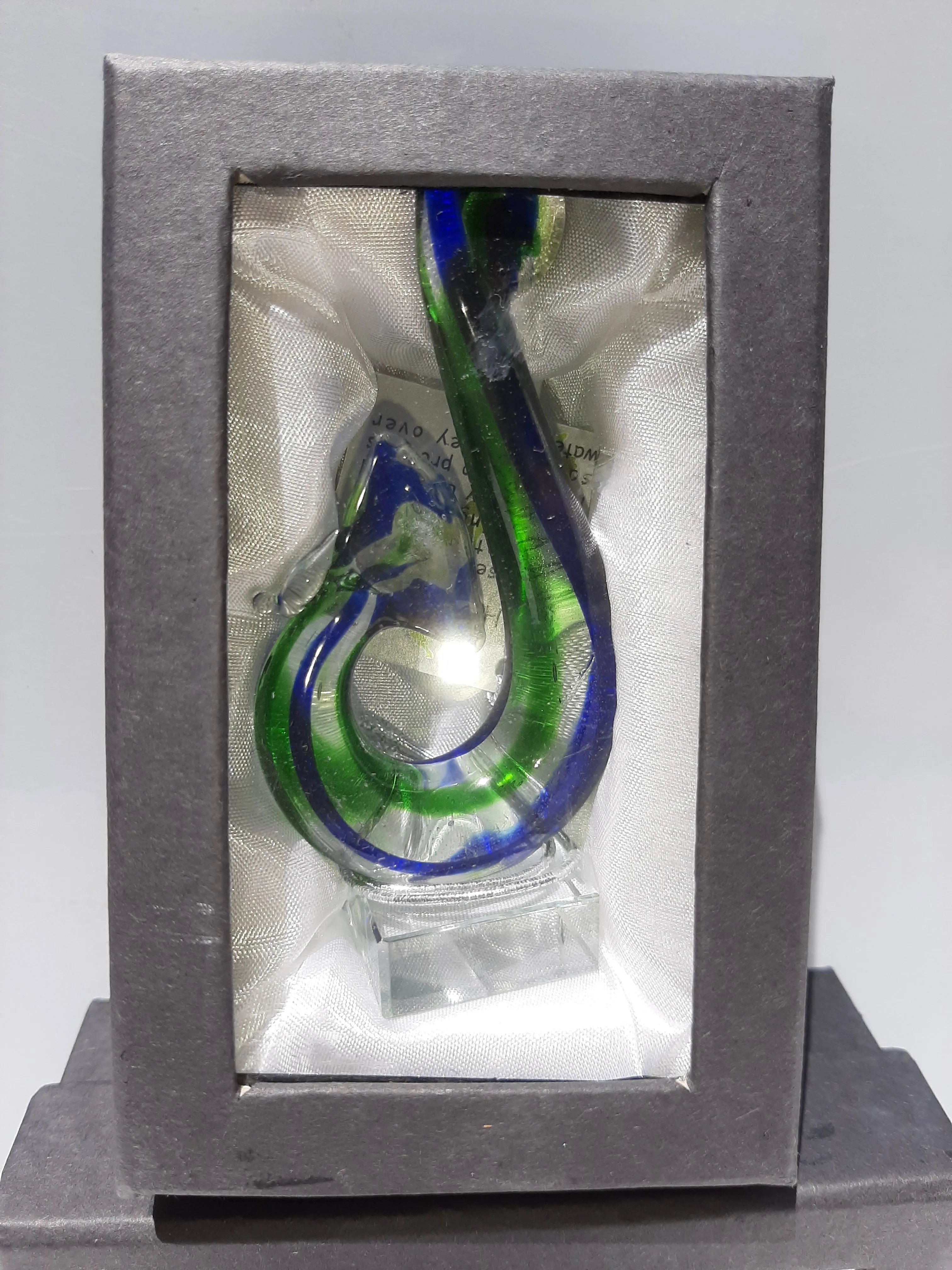 MINI BLUE GREEN KORU HOOK GLASS FIGURINE