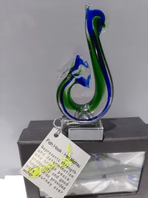 MINI BLUE GREEN KORU HOOK GLASS FIGURINE