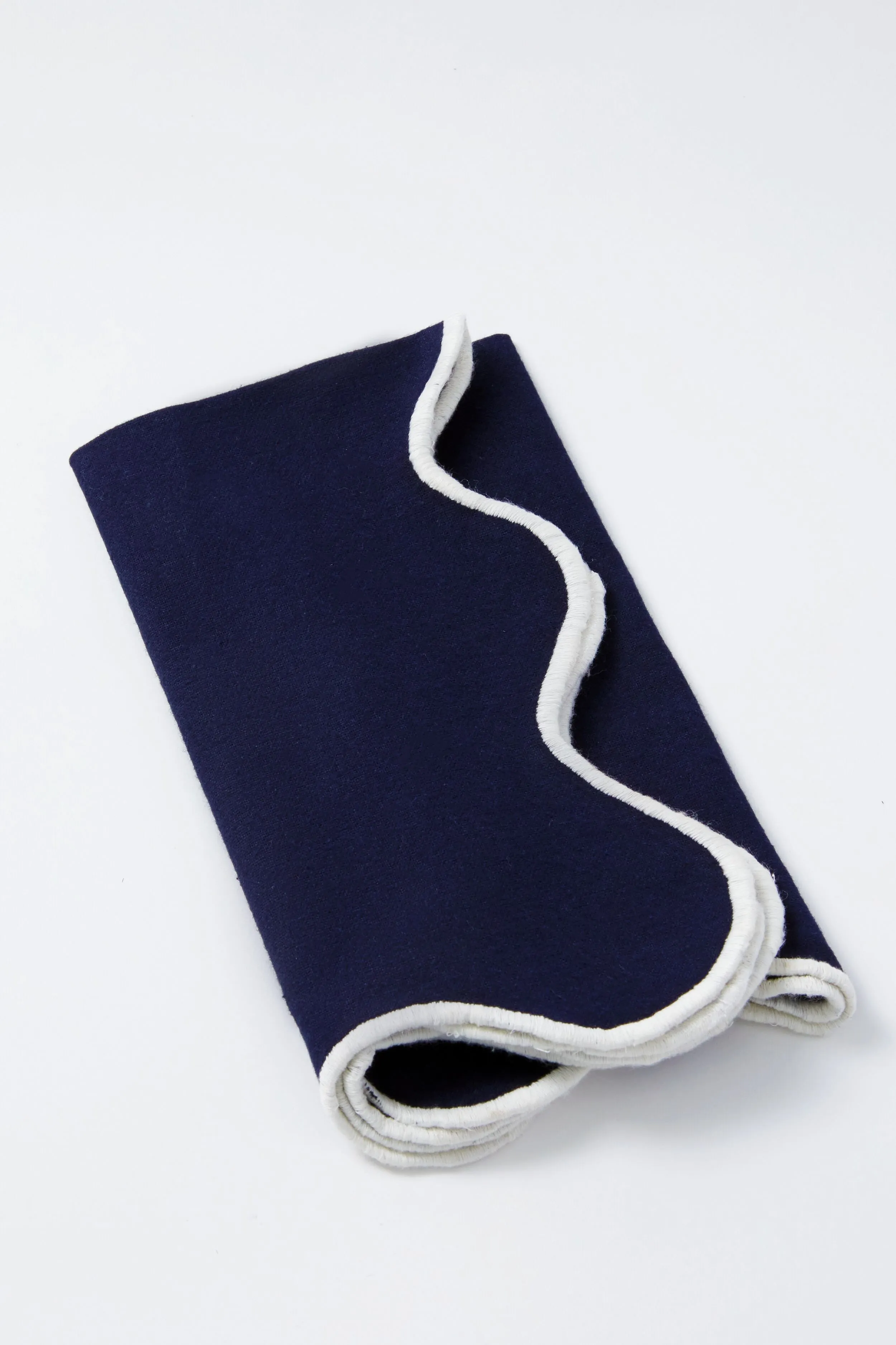 Navy and White Cotton Slub Scalloped Napkins Set of 4