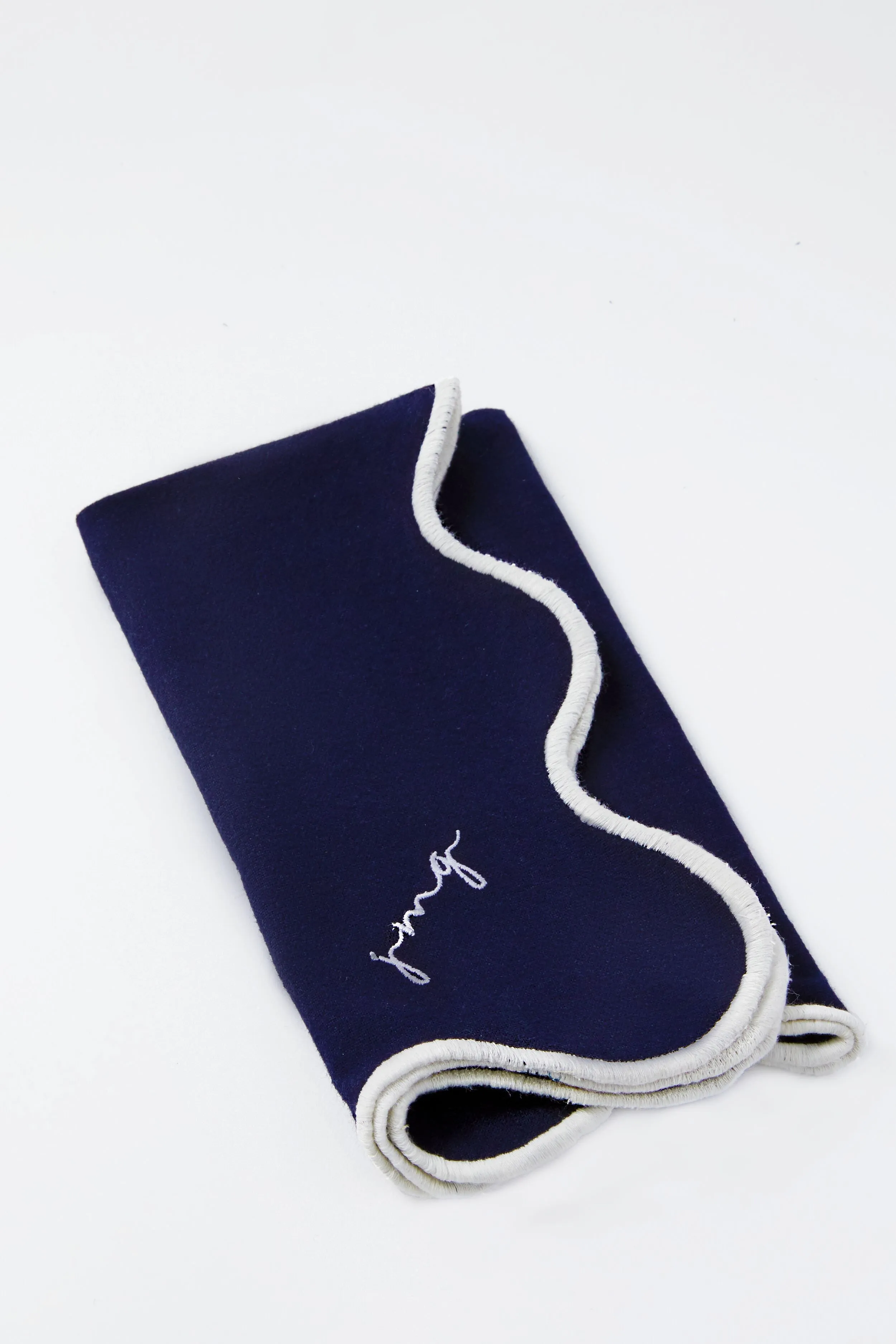 Navy and White Cotton Slub Scalloped Napkins Set of 4