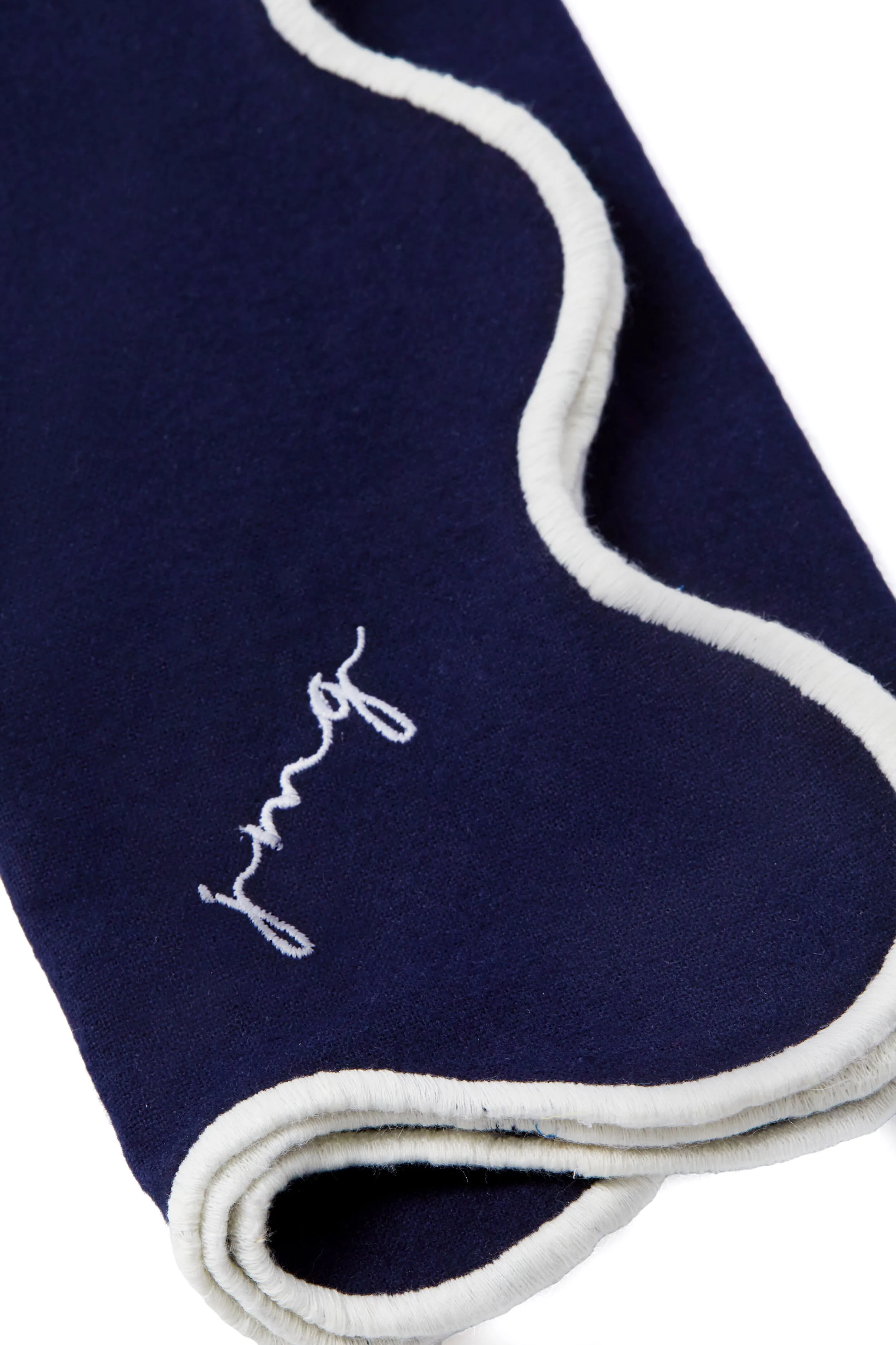 Navy and White Cotton Slub Scalloped Napkins Set of 4