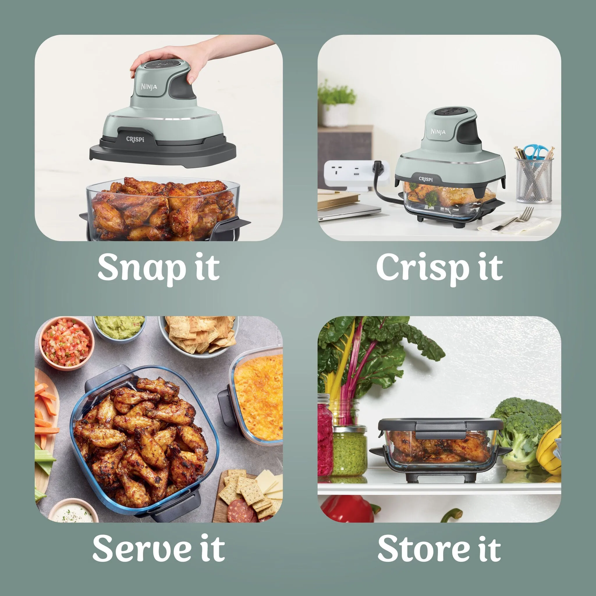Ninja CRISPi 4-in-1 Portable Glass Air Fryer - Sage FN101UKSG