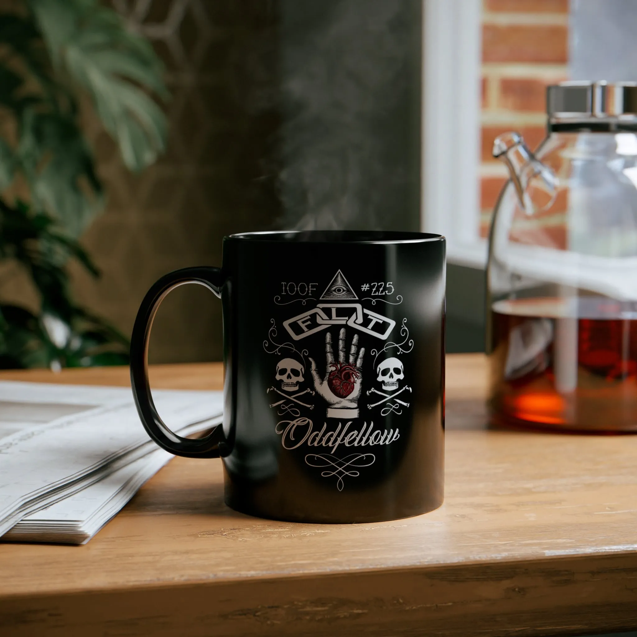 Oddfellows IOOF #225 - 11oz Black Coffee Mug - Friendship, Love, Truth