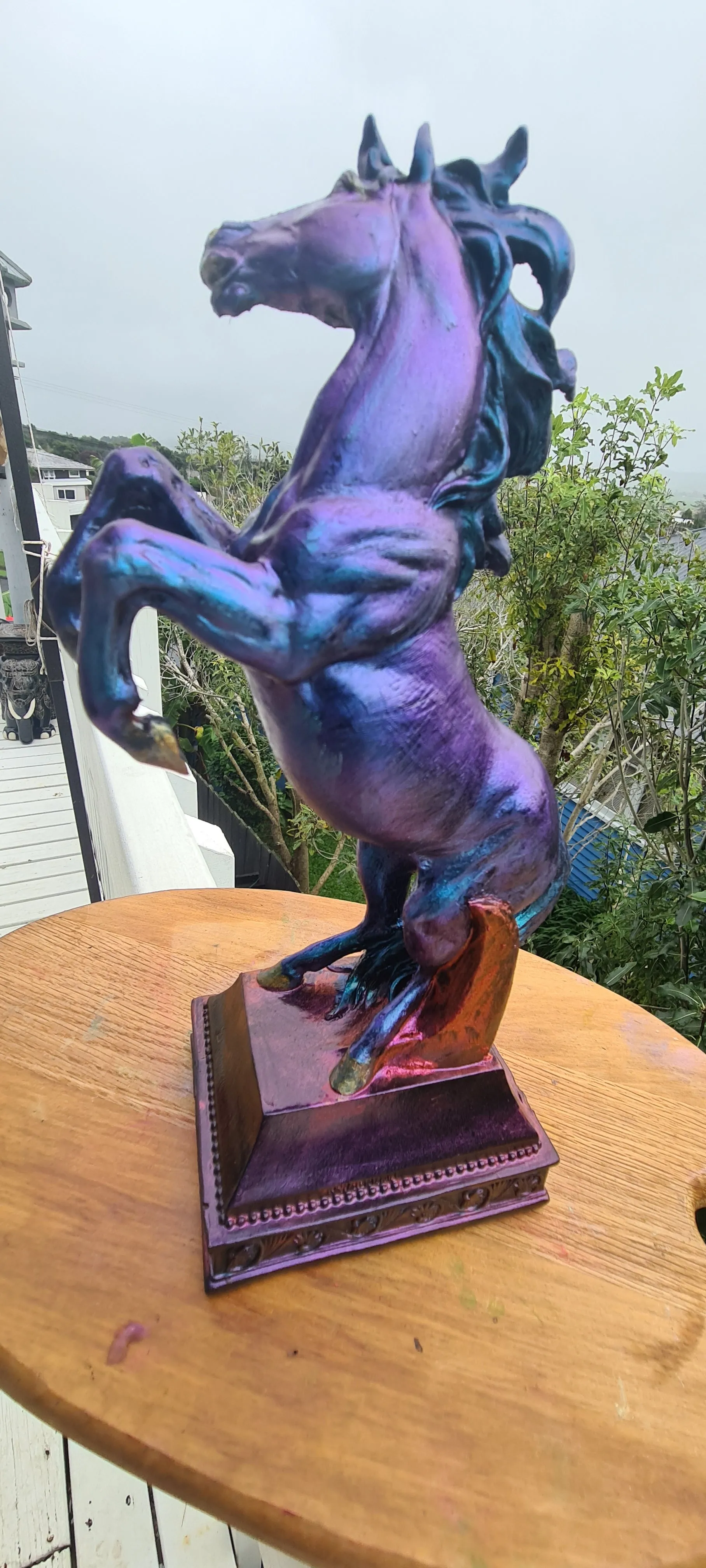 PAINTED REARING HORSE STATUE