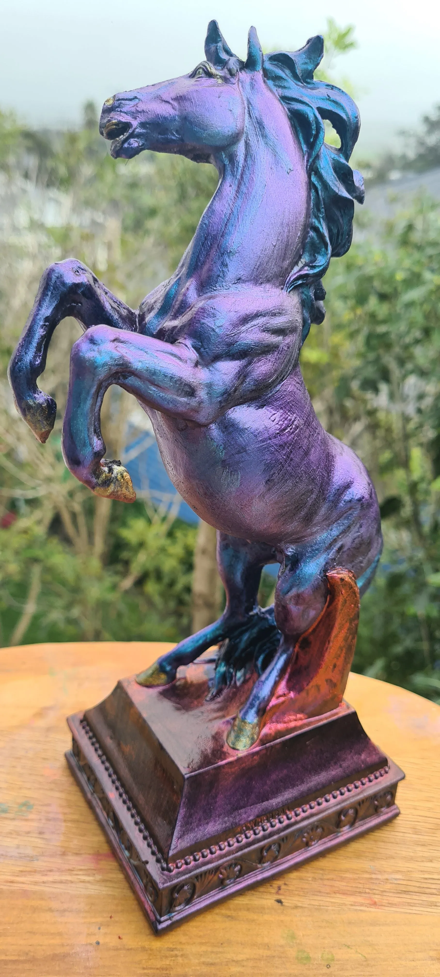 PAINTED REARING HORSE STATUE