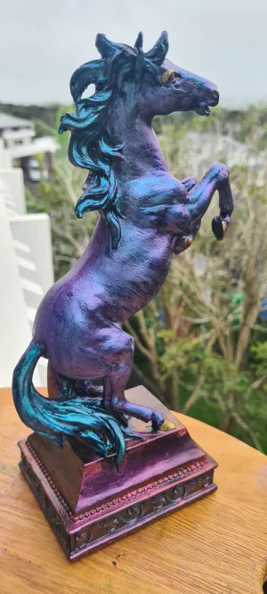 PAINTED REARING HORSE STATUE