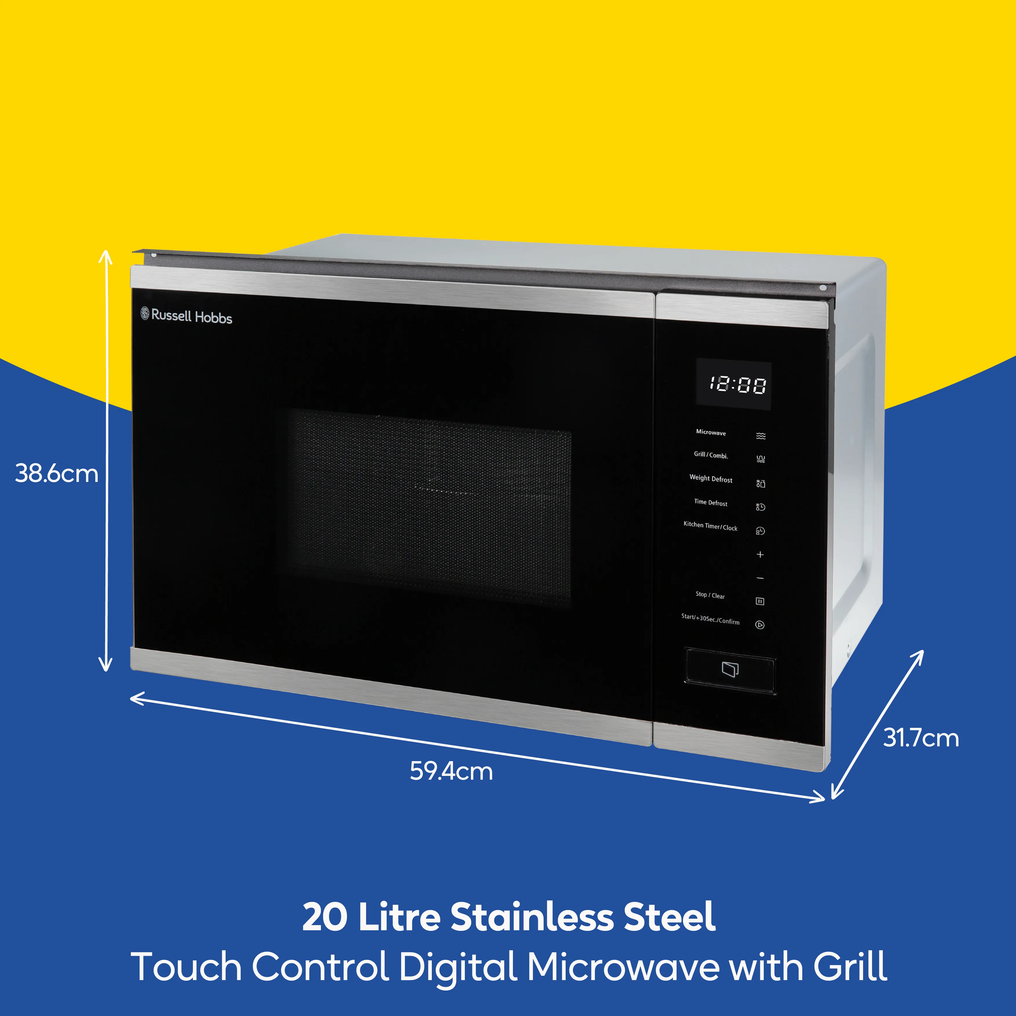 Russell Hobbs RHBM2002SS Built In Digital Microwave & Grill 20L in Stainless Steel