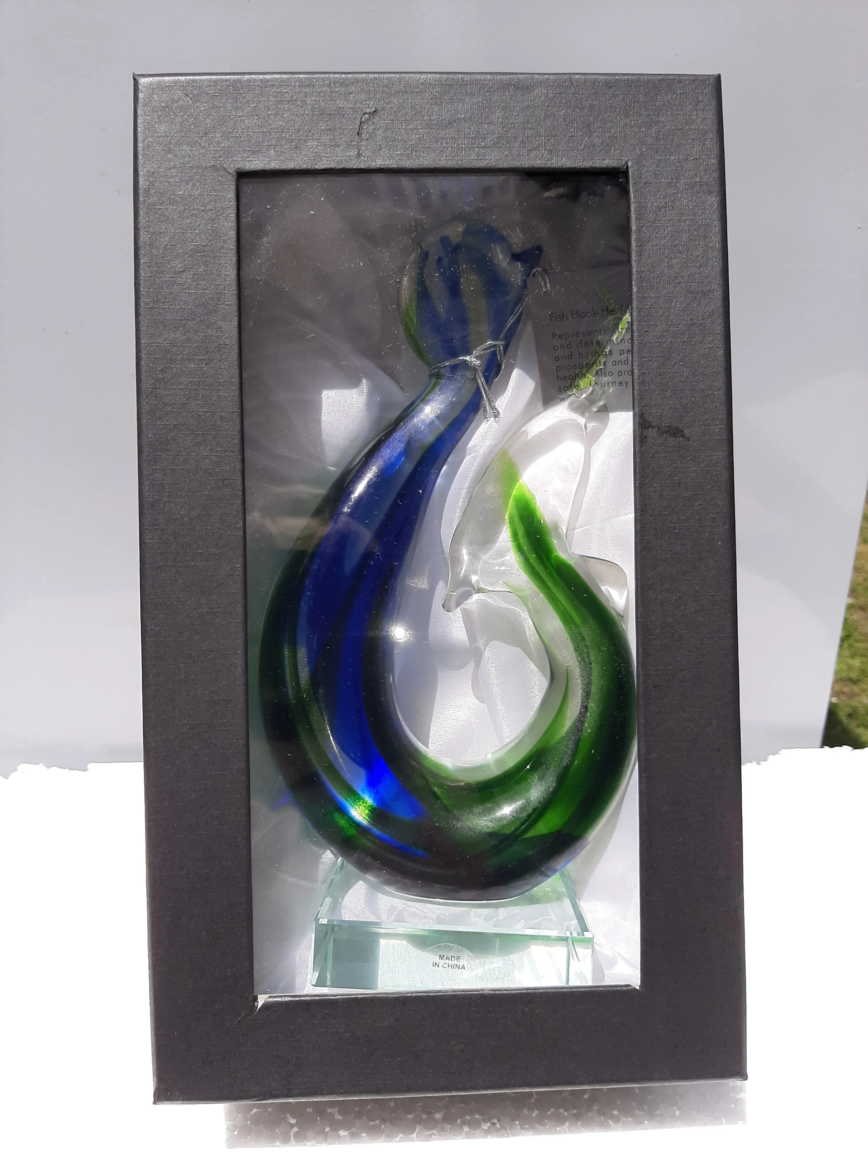Sale💥MED BLUE GREEN KORU HOOK GLASS FIGURINE