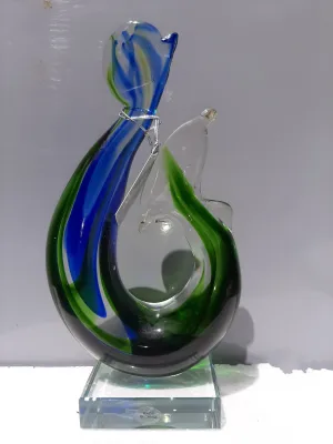Sale💥MED BLUE GREEN KORU HOOK GLASS FIGURINE