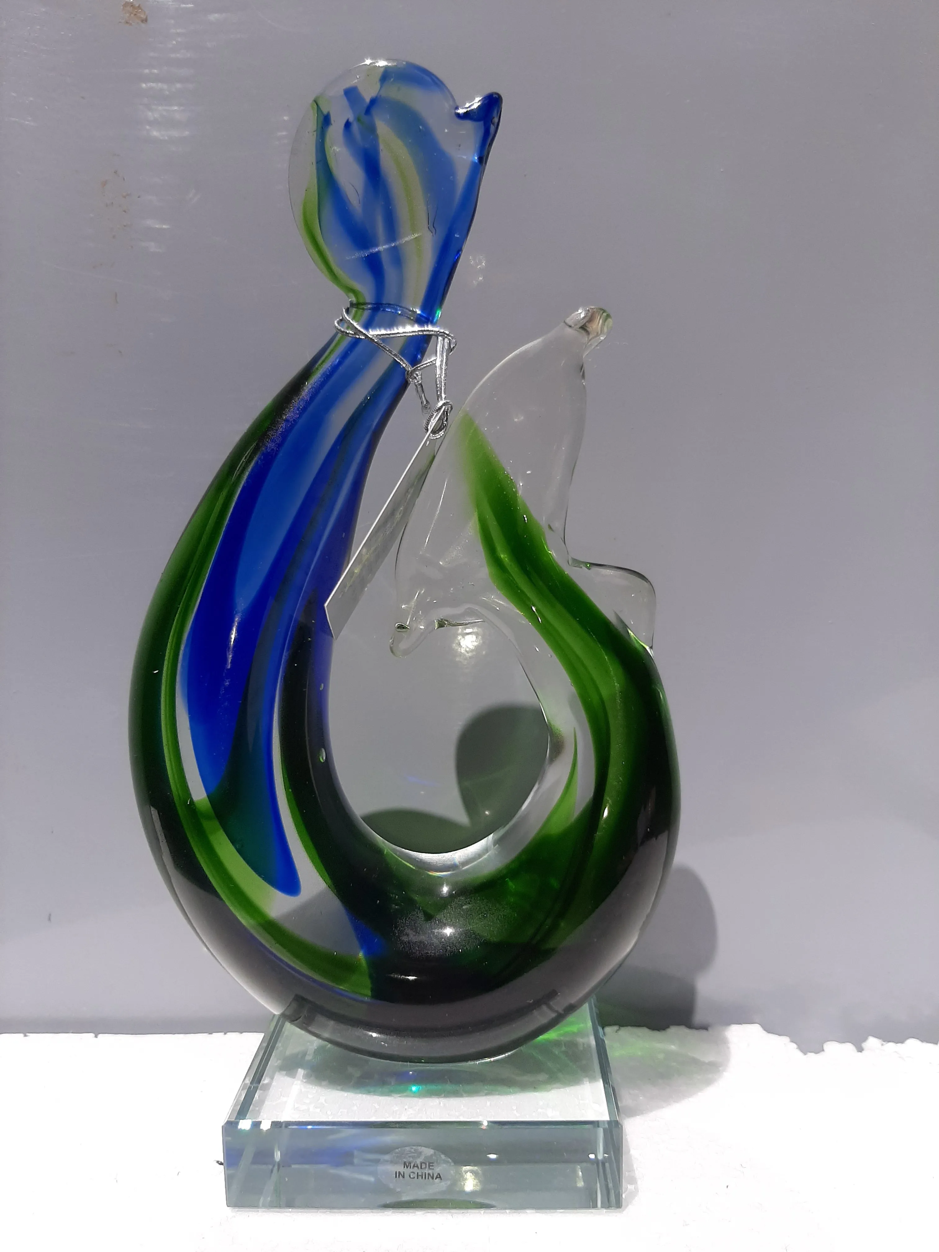Sale💥MED BLUE GREEN KORU HOOK GLASS FIGURINE