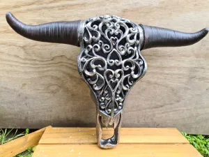 SILVER CARVED BULL HEAD