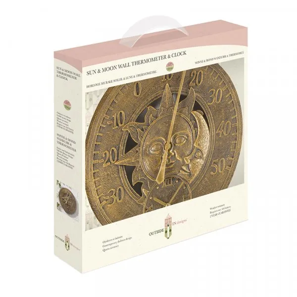 Smart Solar Sun & Moon Wall Clock & Thermometer 12"