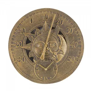 Smart Solar Sun & Moon Wall Clock & Thermometer 12"