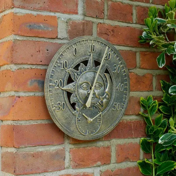 Smart Solar Sun & Moon Wall Clock & Thermometer 12"