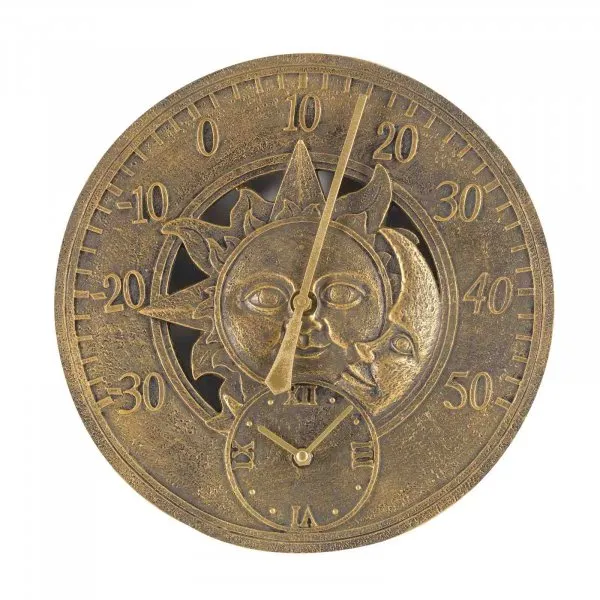 Smart Solar Sun & Moon Wall Clock & Thermometer 12"