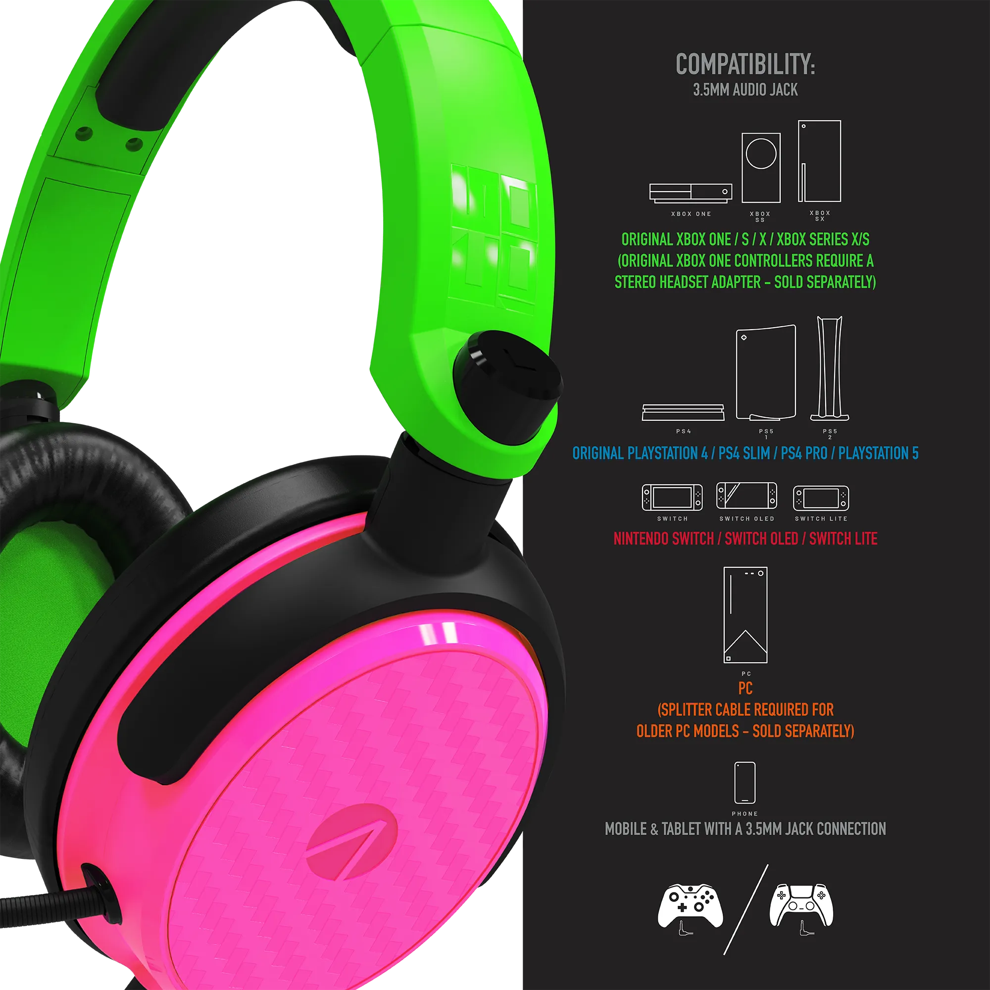 Stealth C6-100 Gaming Headset for Switch, XBOX, PS4/PS5, PC - Neon Green/Pink