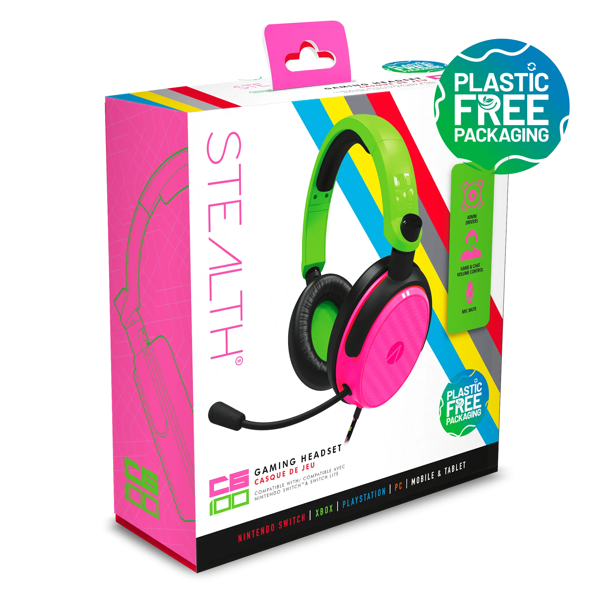 Stealth C6-100 Gaming Headset for Switch, XBOX, PS4/PS5, PC - Neon Green/Pink