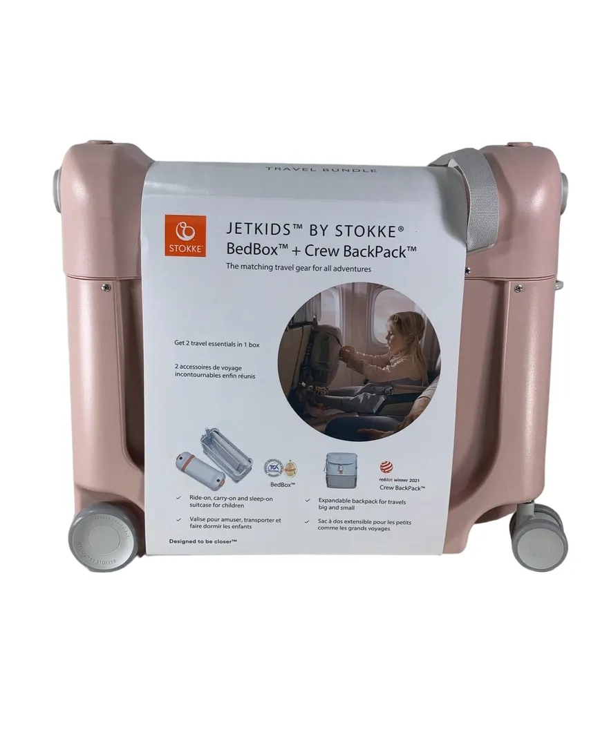 Stokke JetKids BedBox   Crew Backpack Travel Bundle, Pink Lemonade