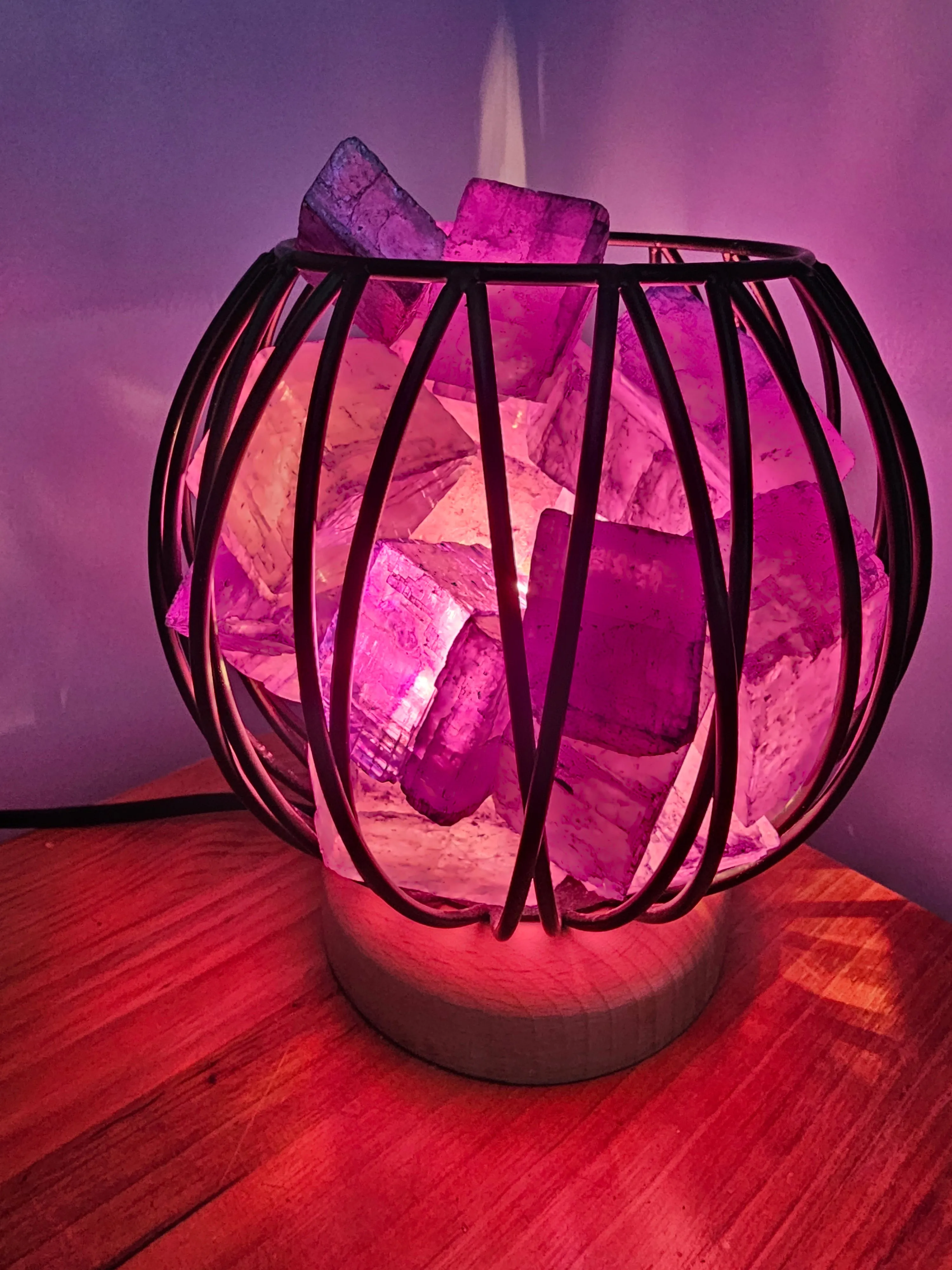 STUNNING DYED CLEAR QUARTZ IN AMETHYST COLOUR TONES CRYSTAL  CAGE LAMP