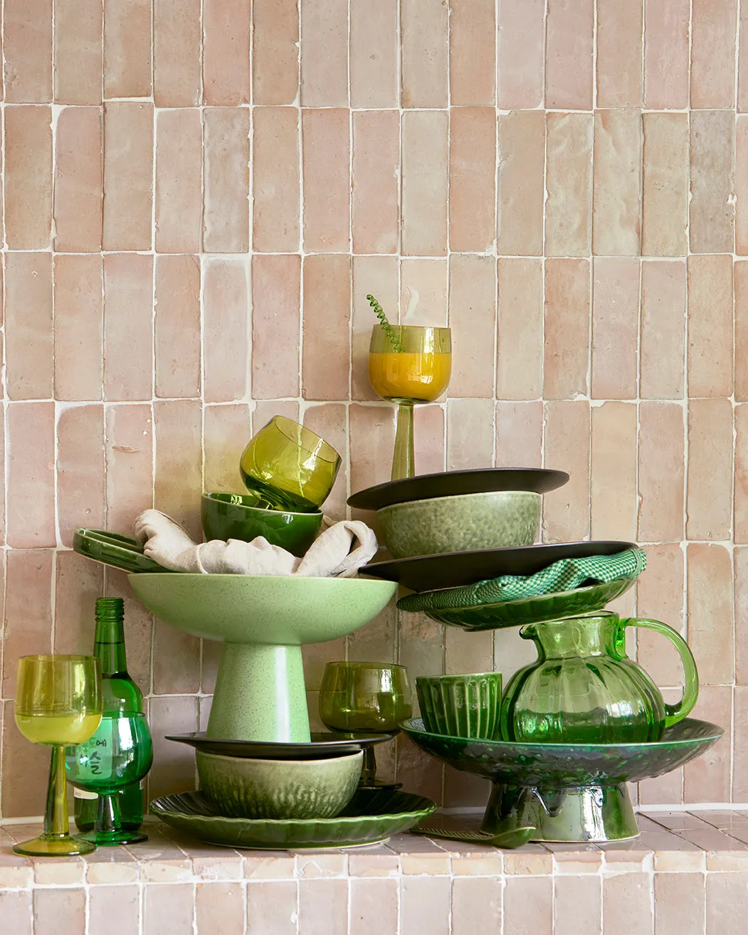 The Emeralds: Ceramic Bowl on Base Dripping Green Large