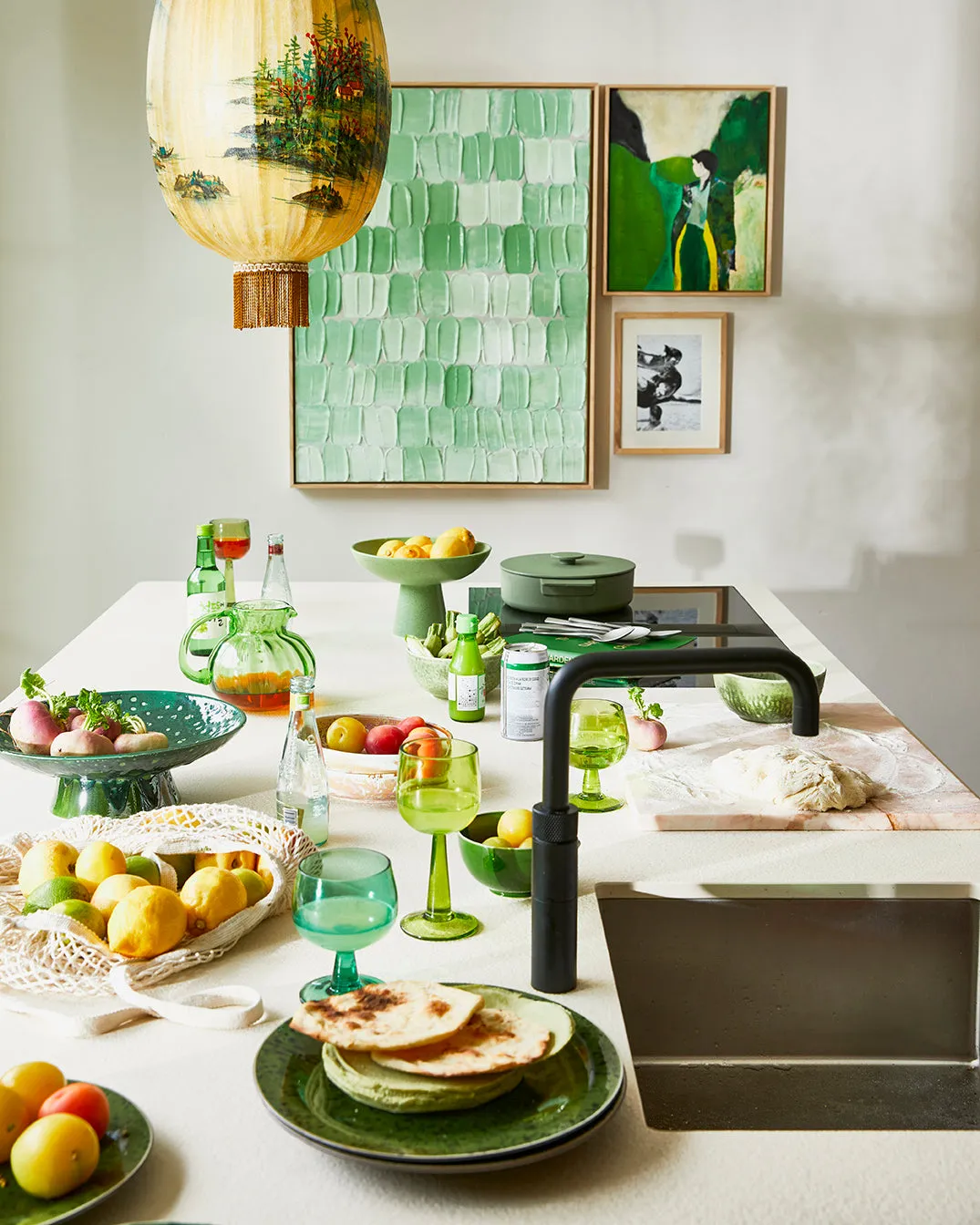 The Emeralds: Ceramic Bowl on Base Dripping Green Large