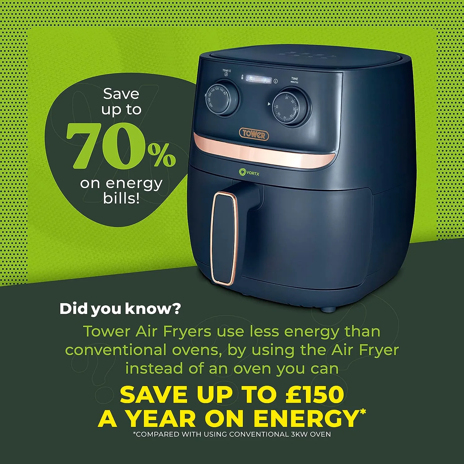 Tower Vortx 3.8L Colour Air Fryer - Midnight Blue